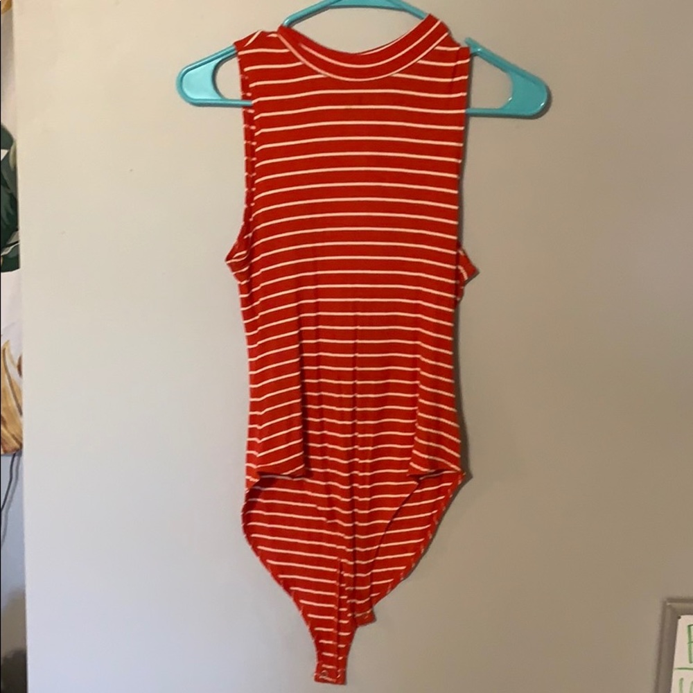 Sleeveless red and white striped bodysuit!